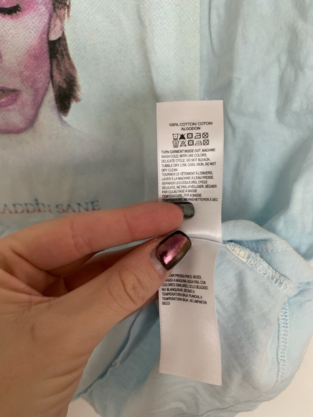 Lucky Brand David Bowie Aladdin Sane Blue Album Cover Graphic Music Tee Size XS - Picture 4 of 4